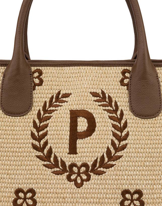 Pollini Tote Bag In Paglia Macro Heritage Small Naturale/t.moro/marrone Saldi