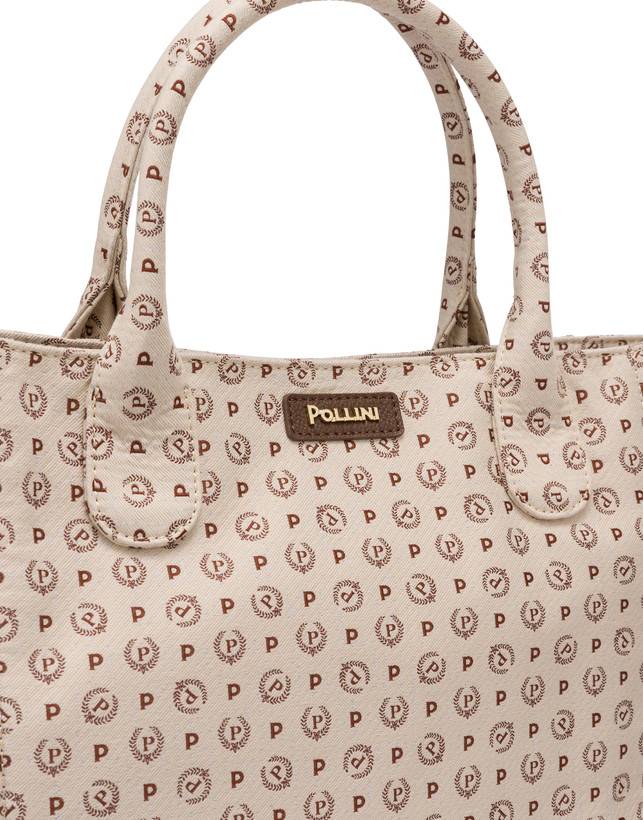 Pollini Borsa Tote Heritage Denim Jacquard Avorio/marrone Hotsell
