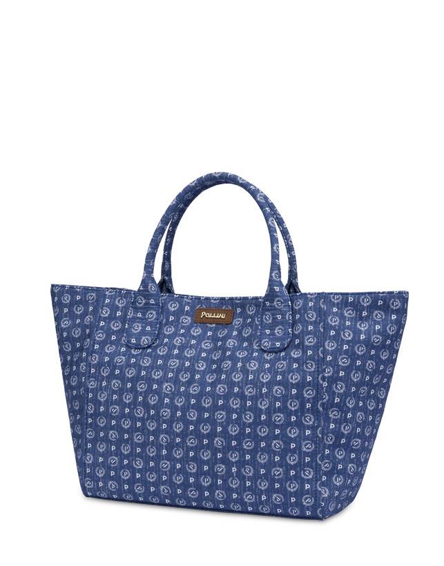 Pollini Borsa Tote Heritage Denim Jacquard Blu/marrone Vendita Calda