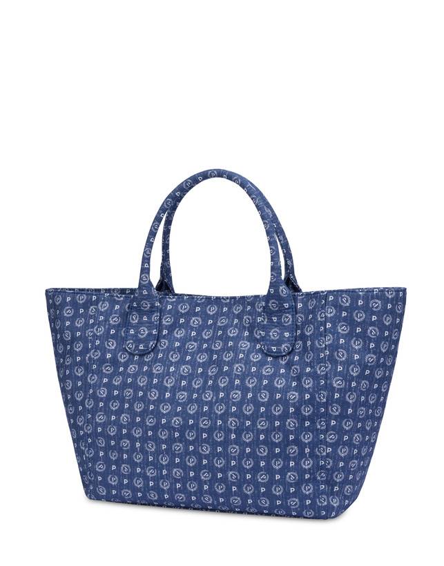 Pollini Borsa Tote Heritage Denim Jacquard Blu/marrone Vendita Calda
