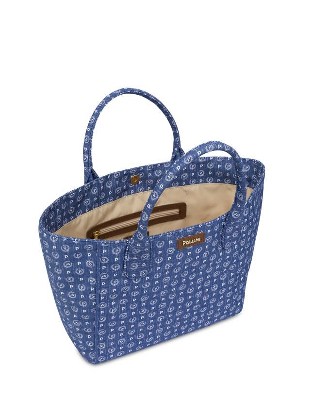 Pollini Borsa Tote Heritage Denim Jacquard Blu/marrone Vendita Calda