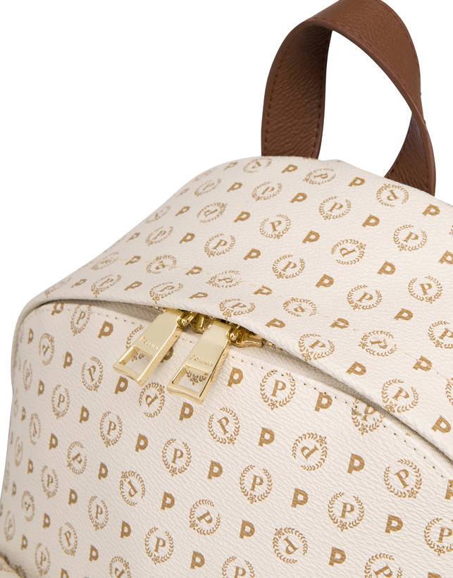 Pollini Zaino Heritage Logo Classic Avorio/marrone In Saldo