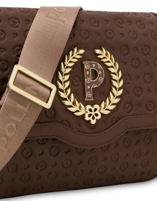 Pollini Borsa A Tracolla Heritage Logo Embossed Marrone Spedizione Gratuita