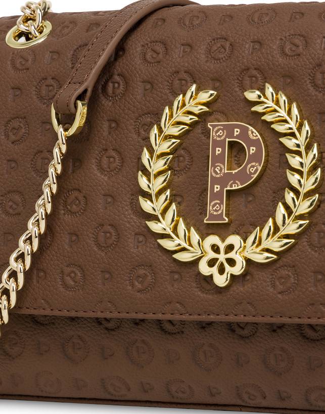 Pollini Borsa A Spalla In Vitello Heritage Logo Embossed Marrone Online