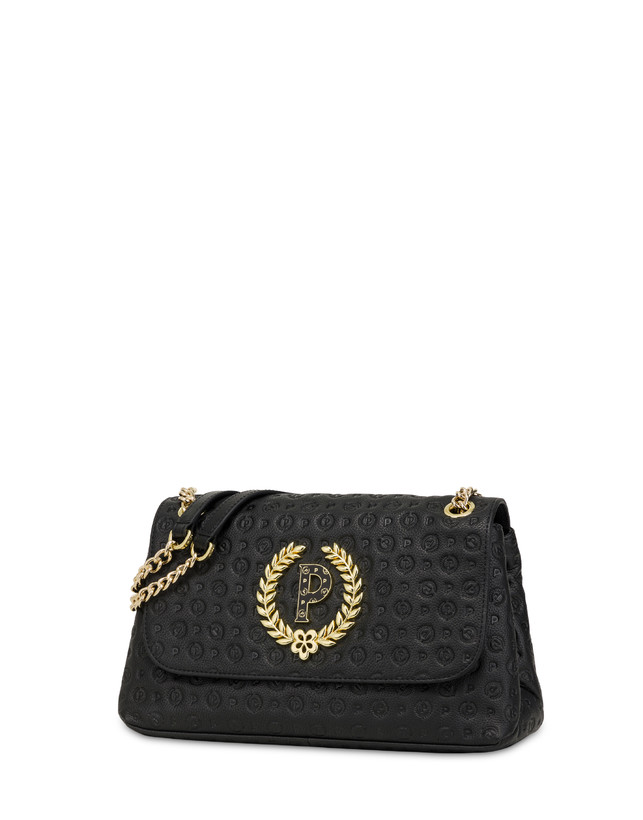 Pollini Borsa A Spalla In Vitello Heritage Logo Embossed Nero Outlet