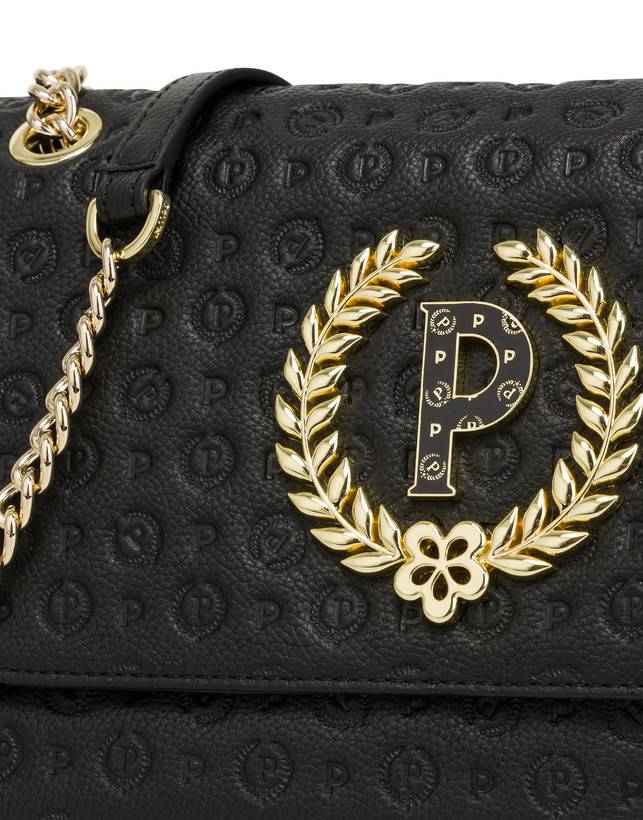 Pollini Borsa A Spalla In Vitello Heritage Logo Embossed Nero Outlet