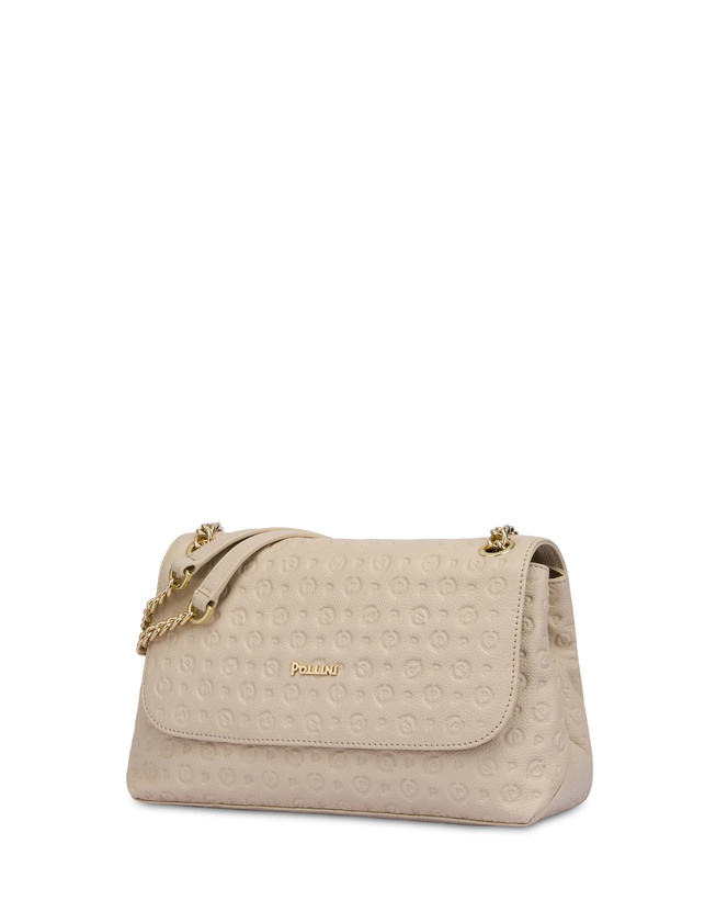 Pollini Borsa A Spalla Heritage Logo Embossed Avorio Prezzo Ridotto