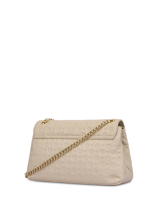 Pollini Borsa A Spalla Heritage Logo Embossed Avorio Prezzo Ridotto