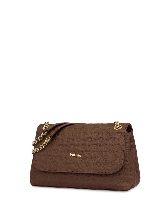 Pollini Borsa A Spalla Heritage Logo Embossed Marrone Sottocosto