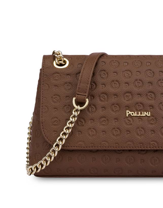 Pollini Borsa A Spalla Heritage Logo Embossed Marrone Sottocosto
