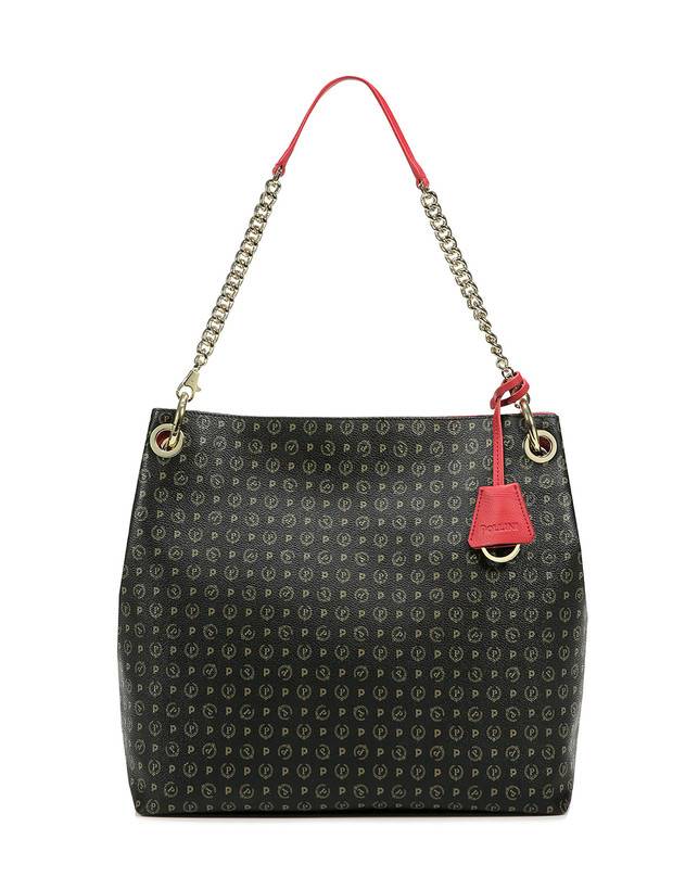 Pollini Borsa A Spalla Heritage Logo Classic Nero/lacca Saldi Di Fabbrica
