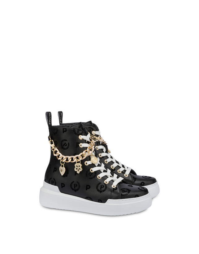 Pollini High Sneakers Con Charms Heritage Flock Nero/nero Negozio online di fabbrica