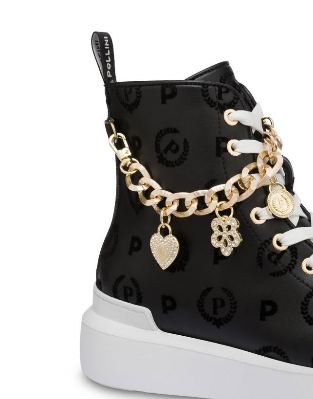 Pollini High Sneakers Con Charms Heritage Flock Nero/nero Negozio online di fabbrica