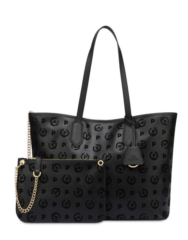 Pollini Shopping Bag Heritage Flock Nero/nero Offerta Anniversario