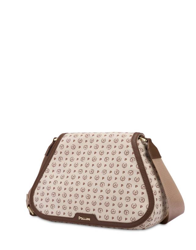 Pollini Borsa A Tracolla Heritage Denim Jacquard Avorio/marrone Prezzo basso