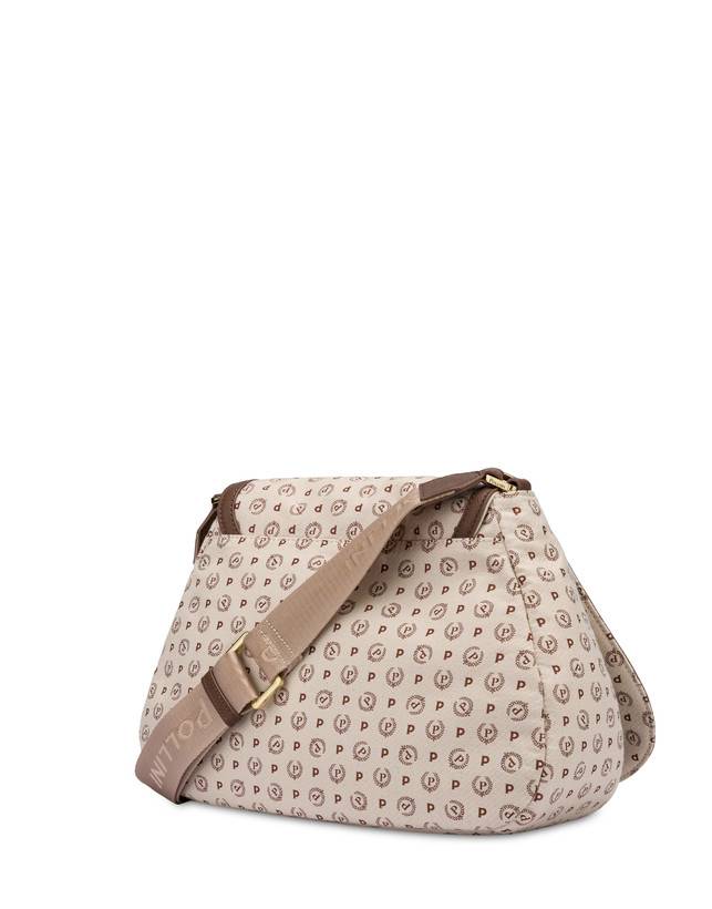 Pollini Borsa A Tracolla Heritage Denim Jacquard Avorio/marrone Prezzo basso