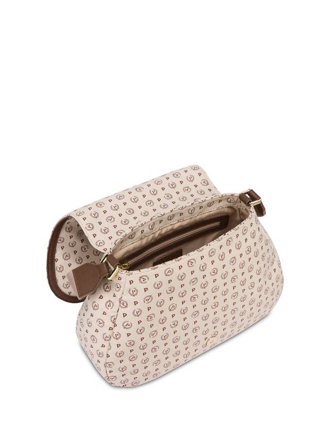 Pollini Borsa A Tracolla Heritage Denim Jacquard Avorio/marrone Prezzo basso