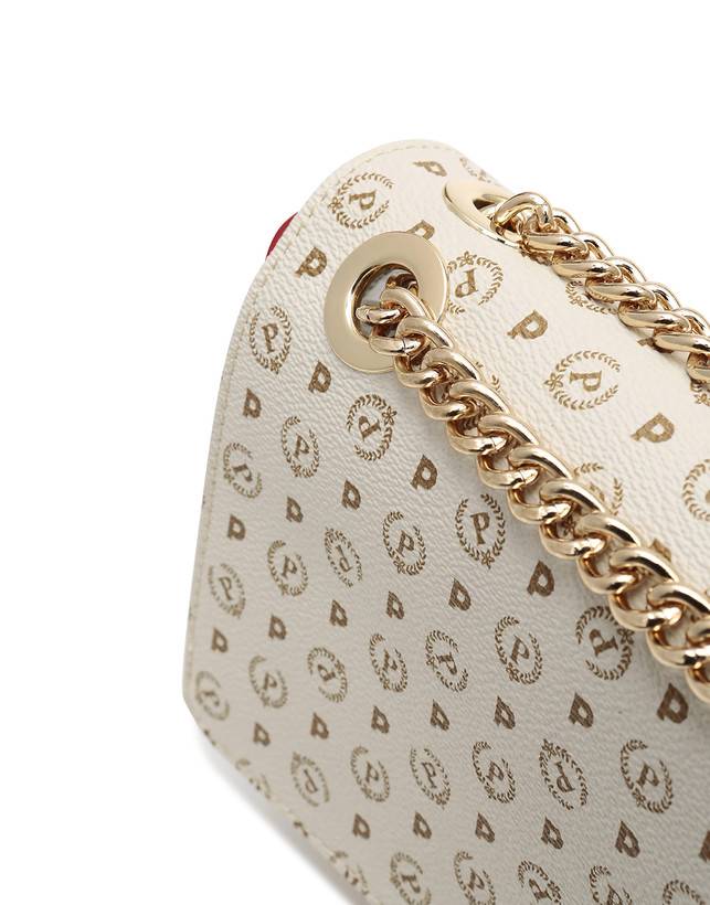 Pollini Borsa A Spalla Con Catena Heritage Logo Classic Avorio/lacca Ultimi tre giorni