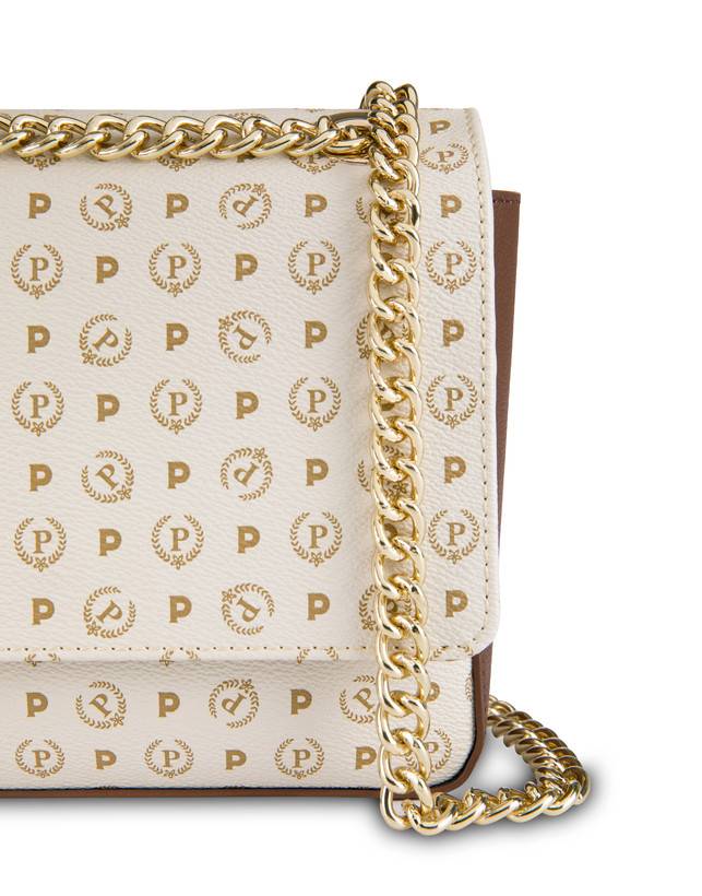 Pollini Borsa A Spalla Con Catena Heritage Logo Classic Avorio/marrone ACQUISTA ORA