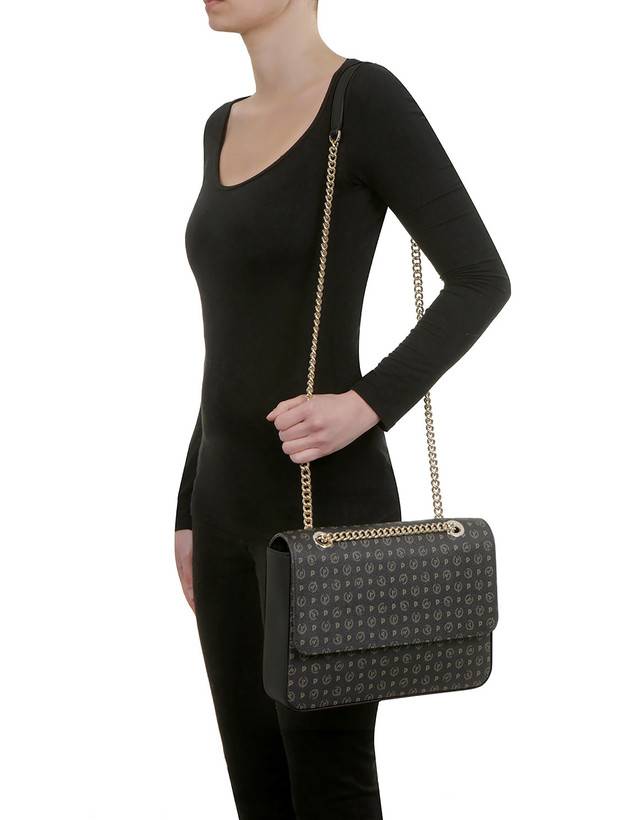 Pollini Borsa A Spalla Con Catena Heritage Logo Classic Nero/nero Latest stili
