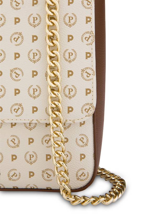 Pollini Borsa A Spalla Con Catena Heritage Logo Classic Avorio/marrone Ultimo giorno