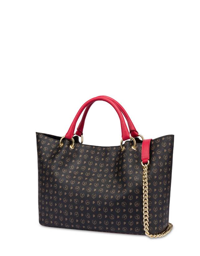 Pollini Borsa Doppio Manico In Pvc Heritage Logo Classic Nero/lacca Sostegno trimestrale