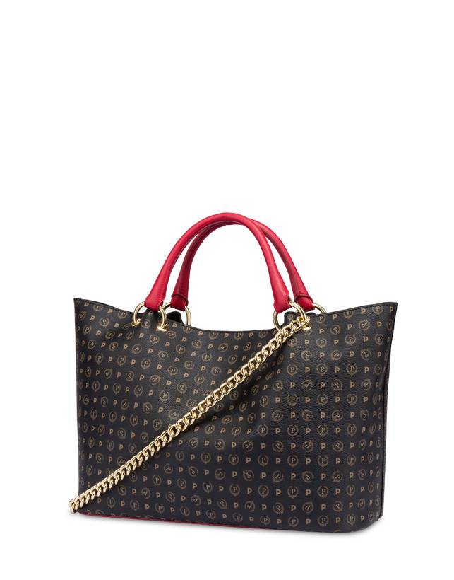 Pollini Borsa Doppio Manico In Pvc Heritage Logo Classic Nero/lacca Sostegno trimestrale