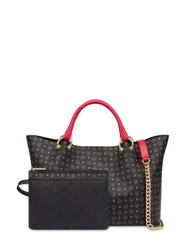 Pollini Borsa Doppio Manico In Pvc Heritage Logo Classic Nero/lacca Sostegno trimestrale