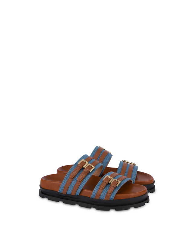 Pollini Ciabatte In Tessuto Denim E Vitello Nikki Denim/wood Esporta salva