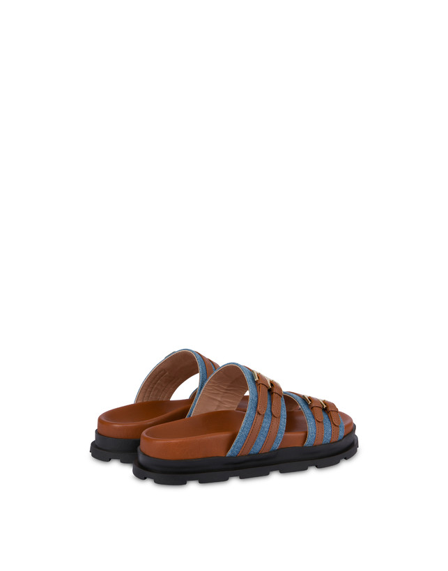 Pollini Ciabatte In Tessuto Denim E Vitello Nikki Denim/wood Esporta salva