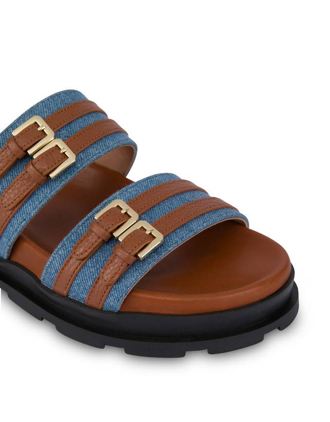 Pollini Ciabatte In Tessuto Denim E Vitello Nikki Denim/wood Esporta salva