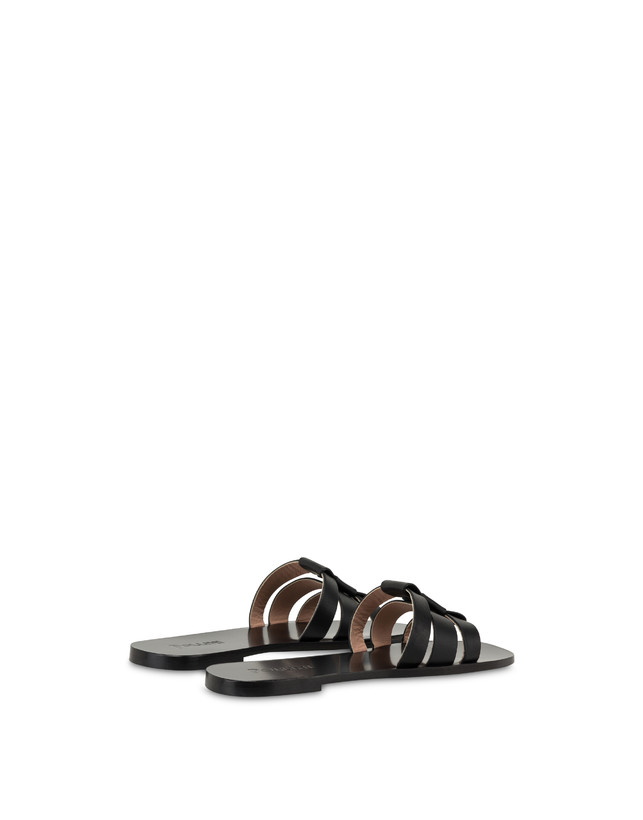 Pollini Sandali Flat In Vacchetta Sahara Nero Italy