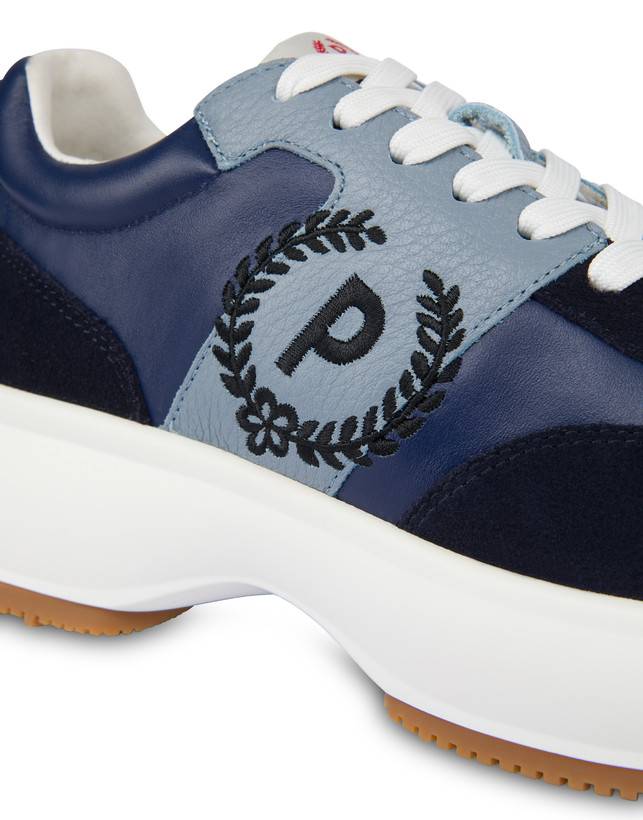 Pollini Sneakers In Vitello E Crosta Emily Navy/navy/sky/nero Vendita