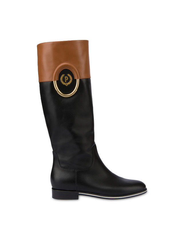 Pollini Stivali In Vitello Bicolor Wonder Nero/toffee Promozione