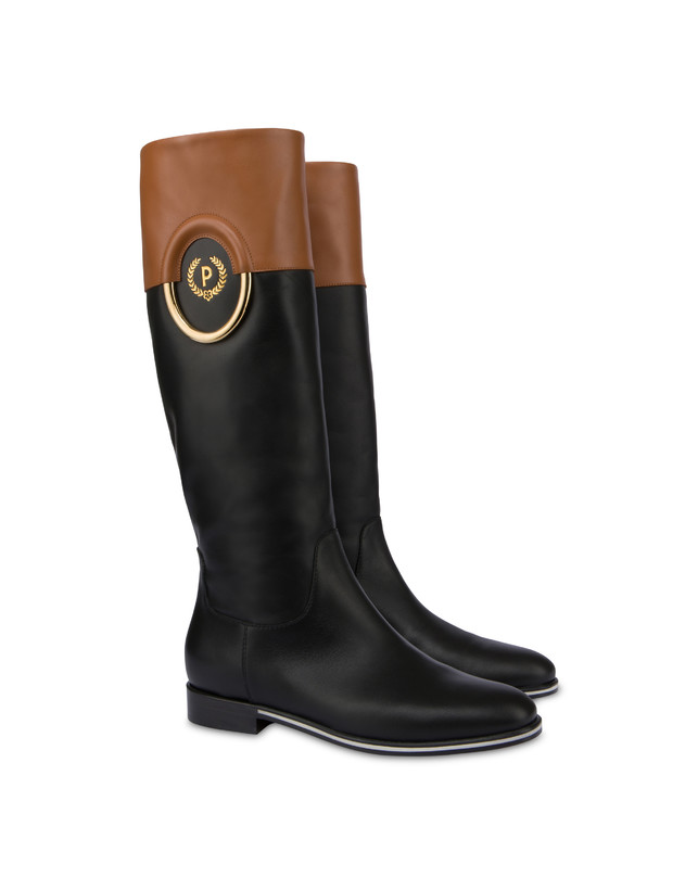 Pollini Stivali In Vitello Bicolor Wonder Nero/toffee Promozione