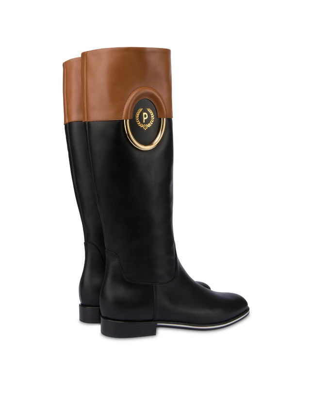 Pollini Stivali In Vitello Bicolor Wonder Nero/toffee Promozione