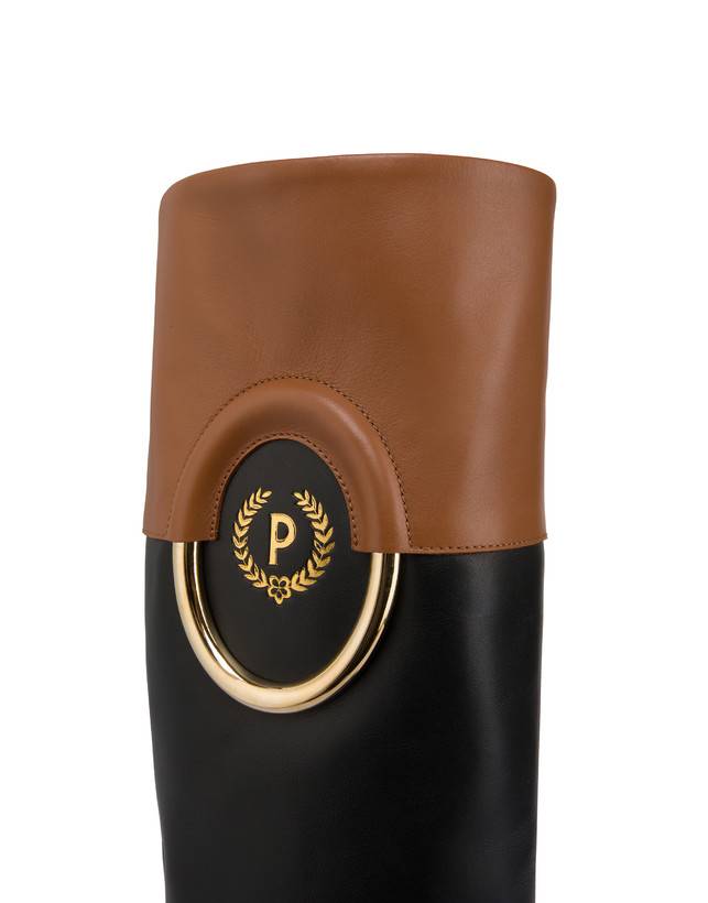 Pollini Stivali In Vitello Bicolor Wonder Nero/toffee Promozione