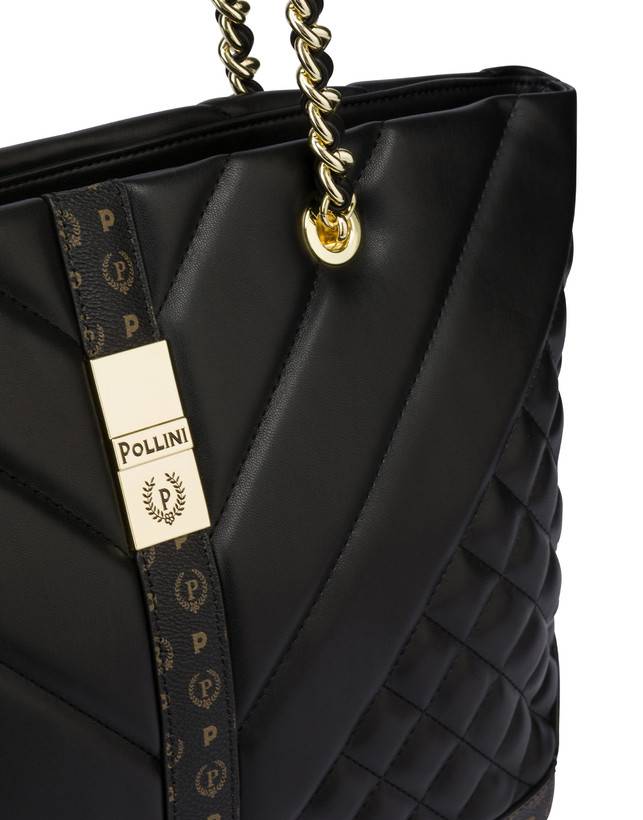 Pollini Tote Bag Matelassé Backgammon Nero/nero Negozi Online