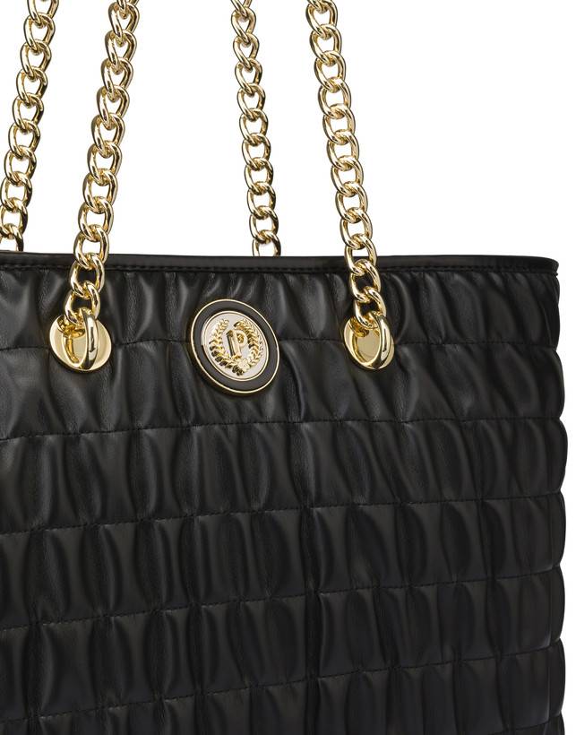 Pollini Borsa Doppio Manico Wrinky Nero/nero Prezzo Ridotto