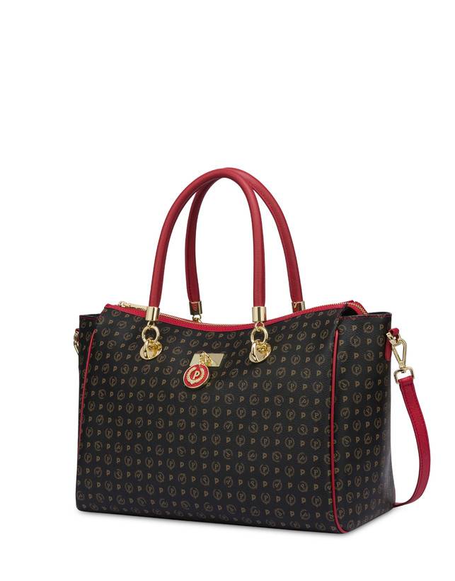 Pollini Borsa Doppio Manico Heritage Logo Classic Nero/lacca Vendita Calda