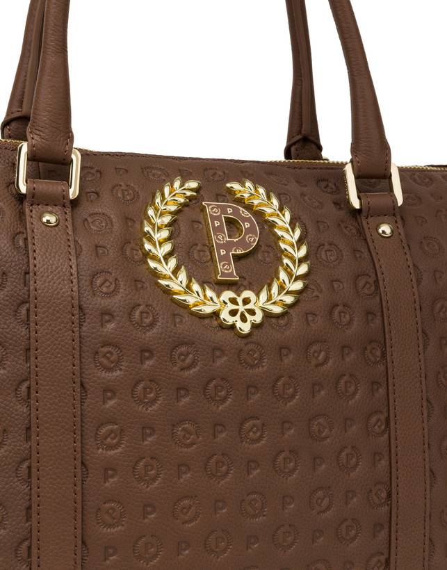 Pollini Shopping Bag Heritage Logo Embossed Marrone I Più Venduti