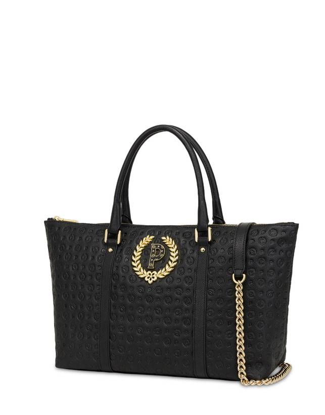 Pollini Shopping Bag Heritage Logo Embossed Nero Vendite Flash
