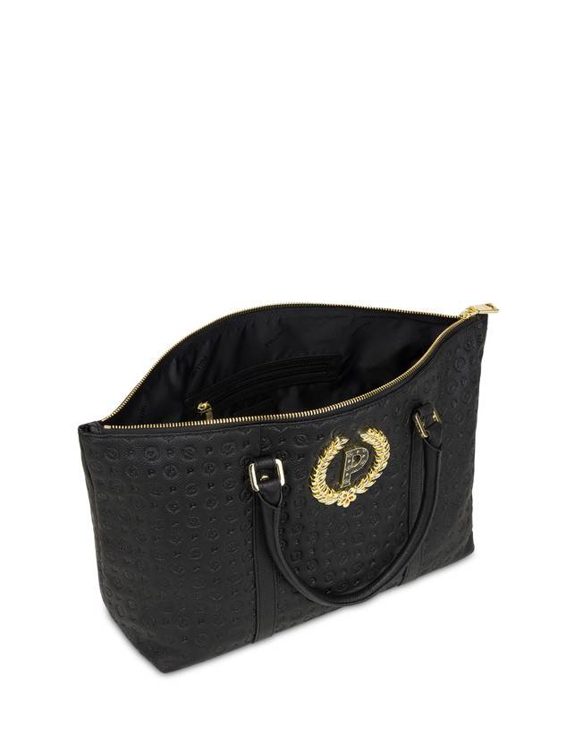 Pollini Shopping Bag Heritage Logo Embossed Nero Vendite Flash