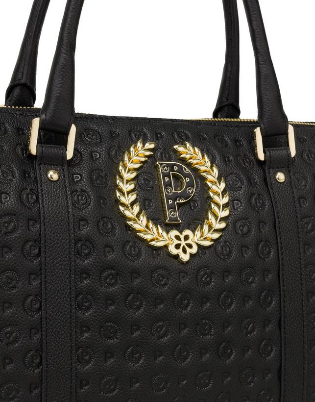 Pollini Shopping Bag Heritage Logo Embossed Nero Vendite Flash