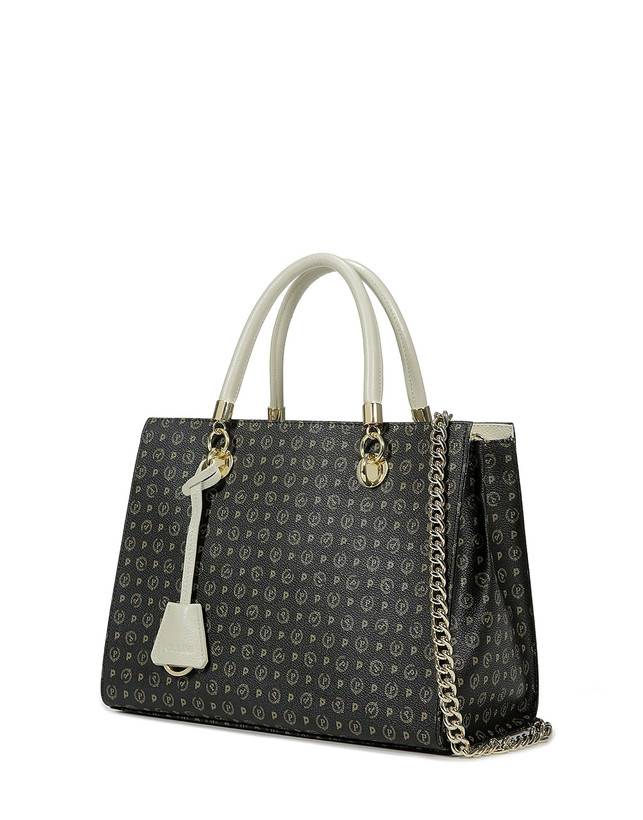 Pollini Shopping Bag Heritage Logo Classic Nero/avorio In Saldo