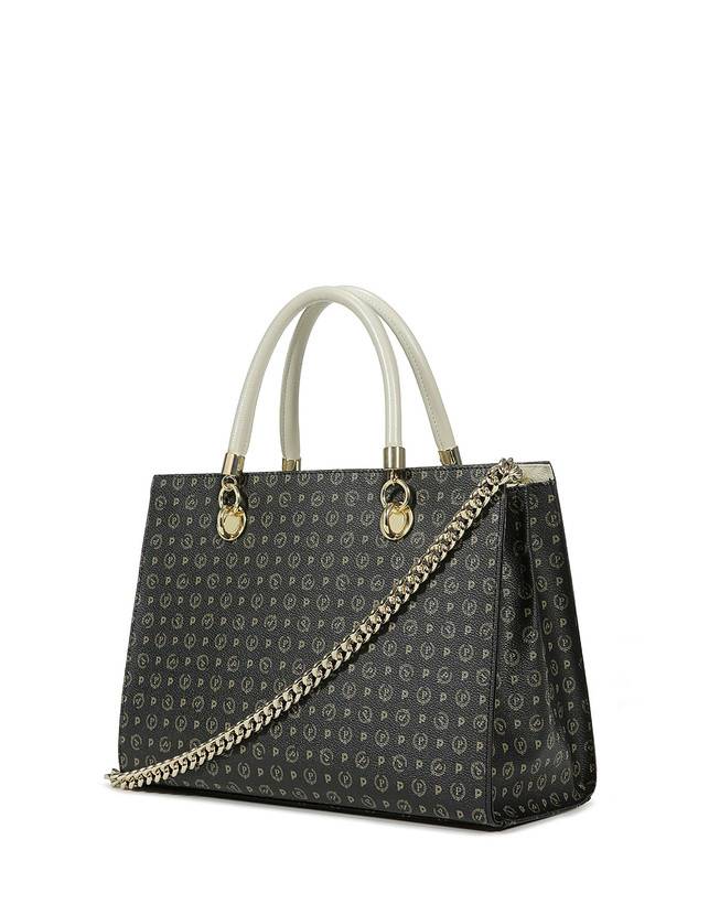 Pollini Shopping Bag Heritage Logo Classic Nero/avorio In Saldo