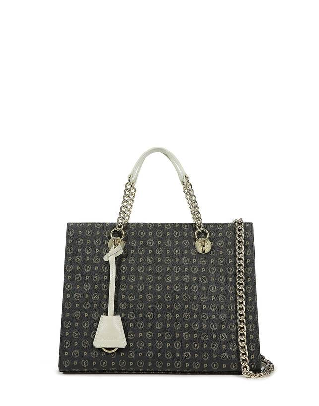 Pollini Shopping Bag Heritage Logo Classic Nero/avorio In Saldo