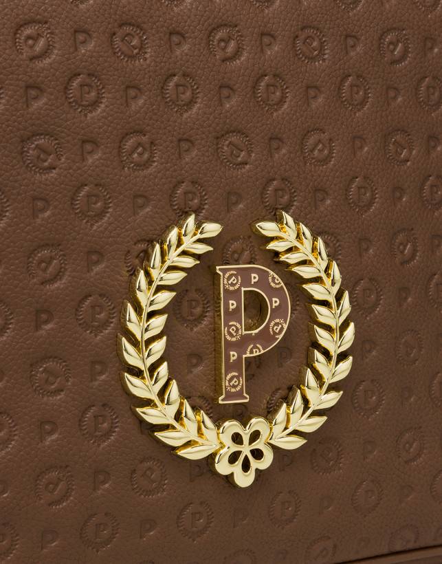 Pollini Borsa A Spalla Con Tracolla Regolabile Heritage Logo Embossed Marrone Offerta natalizia