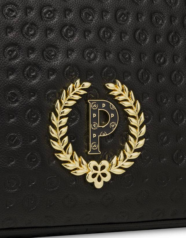 Pollini Borsa A Spalla Con Tracolla Regolabile Heritage Logo Embossed Nero Offerta Pasqua
