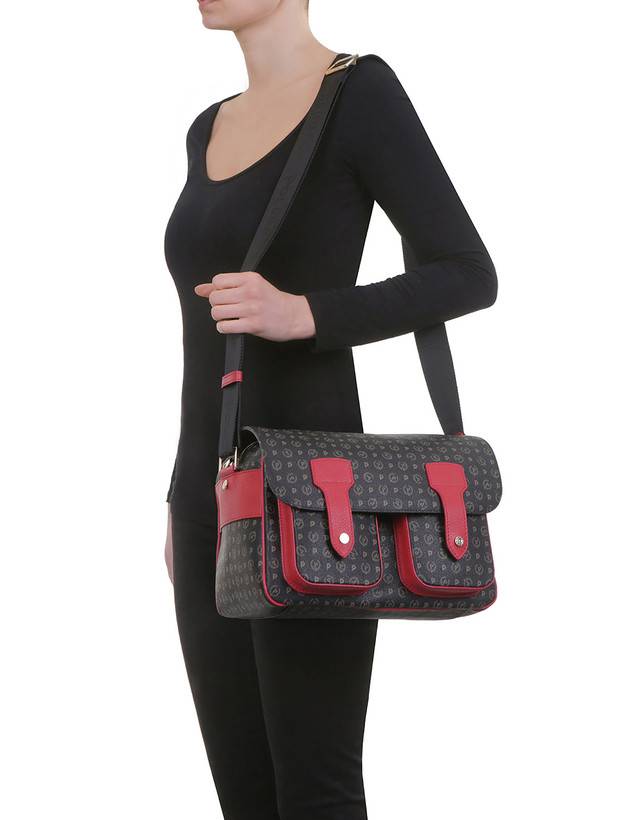 Pollini Borsa A Spalla Multitasche Heritage Logo Classic Nero/lacca Offerta Giorno del Papà
